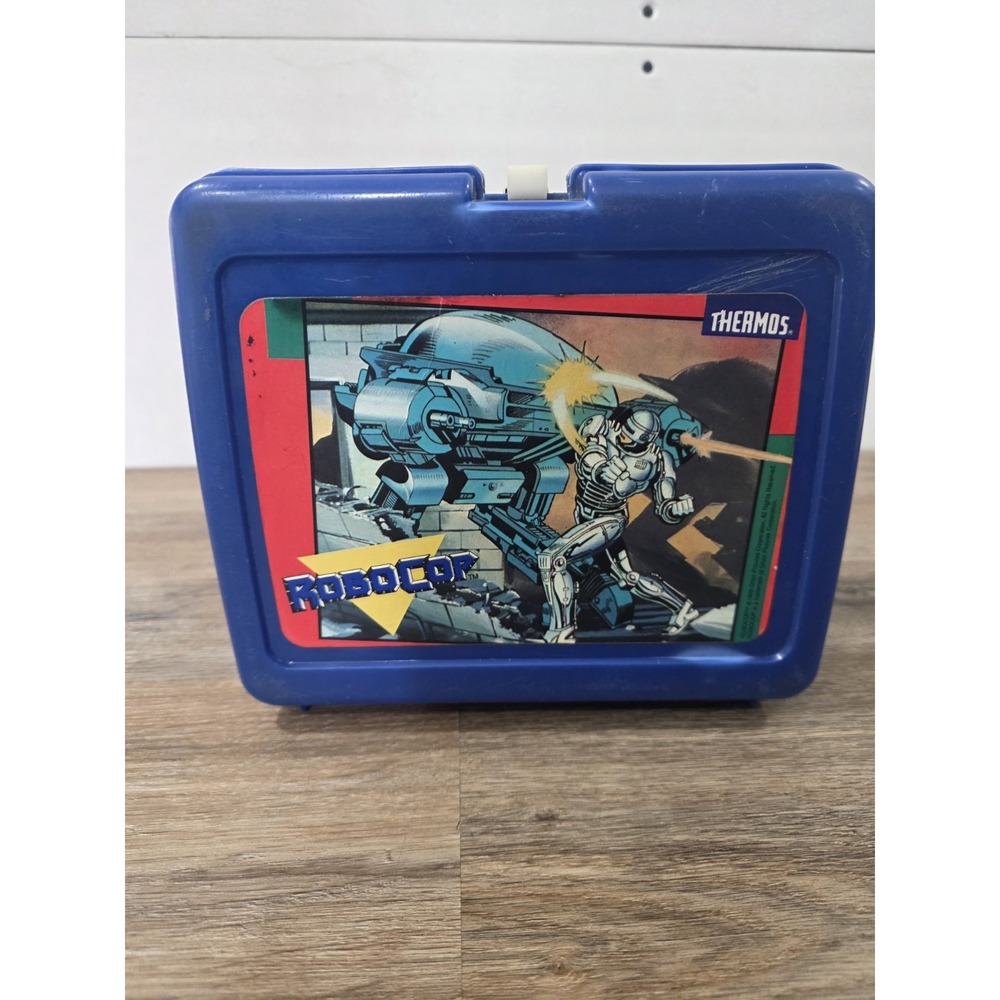 J-583 VINTAGE 1980'S THERMOS ROBO COP PLASTIC LUNCH BOX